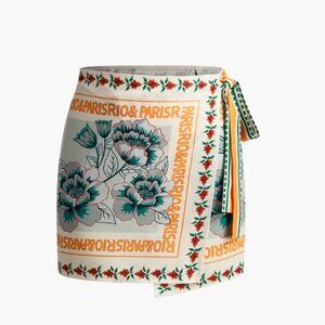 Vacation Print Asymmetrical Mini Wrap Skirt Size Medium NWT Commense